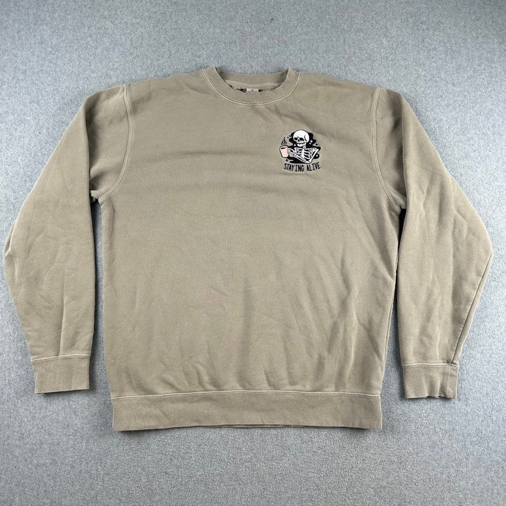 Sweatshirt Mens L Brown‎ Staying Alive Skeleton Graphic